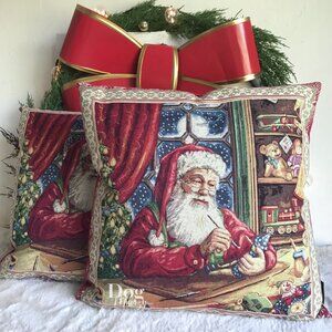 2 CALDEIRA Luxury Cross-Stitch Embroidered Tapestry Holiday Pillow